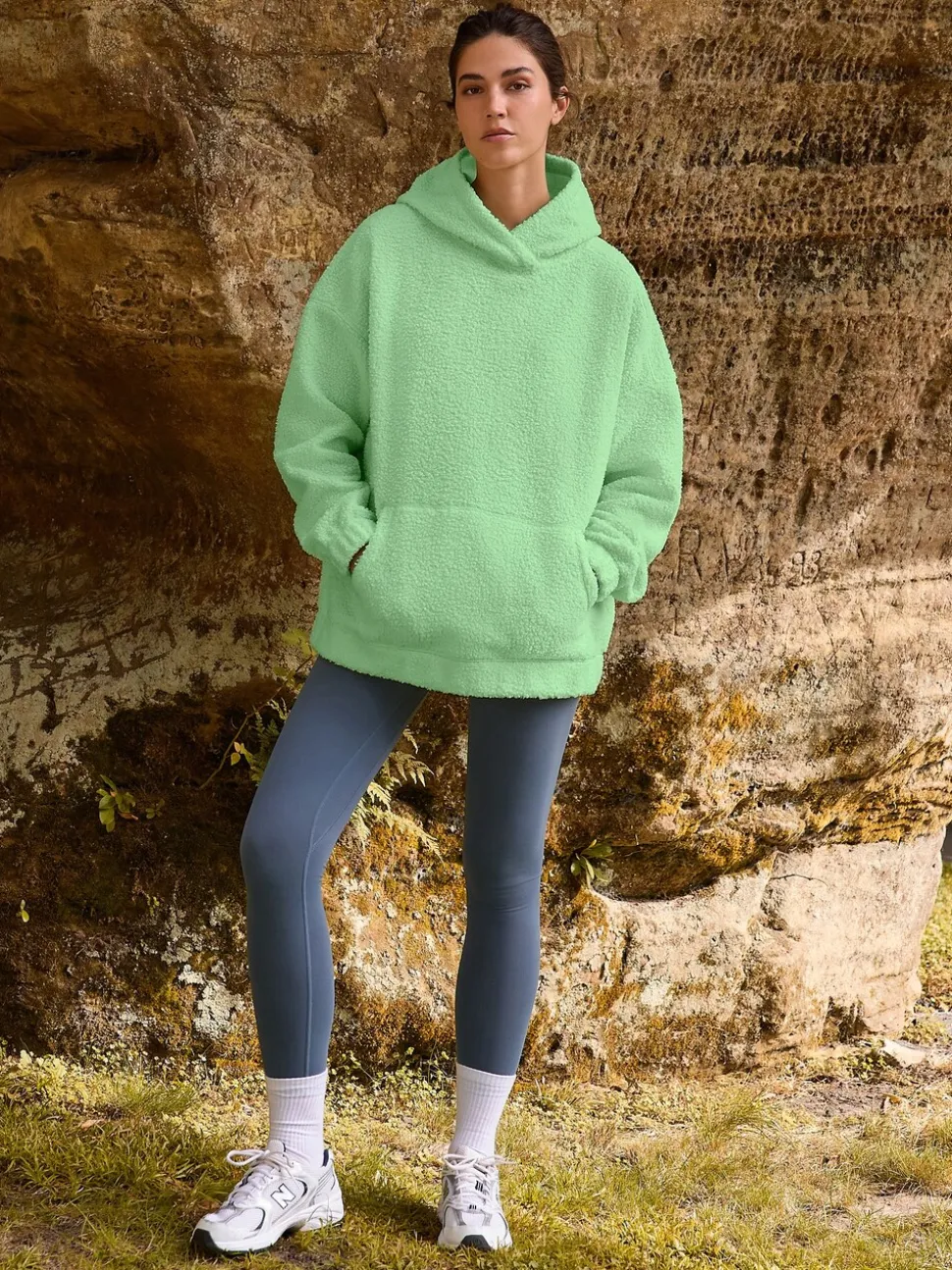 Limoengroen - Soft Teddy Borg Longsleeve Hoodie