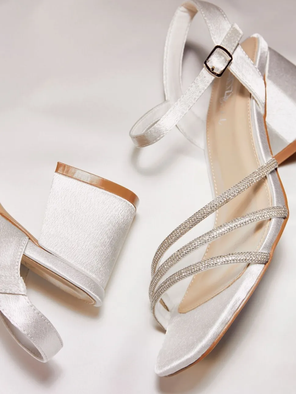 Linzi Bridal Wide Fit Mariah Open Back Heels With Diamante Triple Front