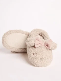Lipsy - Imitatiebont pantoffelmuiltjes met teddybeer, strik en gesloten neus