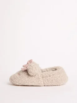 Lipsy - Imitatiebont pantoffelmuiltjes met teddybeer, strik en gesloten neus