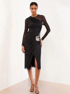 Lipsy bodycon midi-jurk van mesh met lange mouwen en versierde rand
