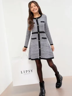 Lipsy Bouclé gebreide jurk met knopen (5-16jr)