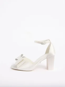Lipsy Bridal Satin Embellished Bow Mid Block Heeled Sandal