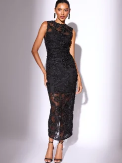 Lipsy 3d Floral Mesh Midaxi Bodycon Dress