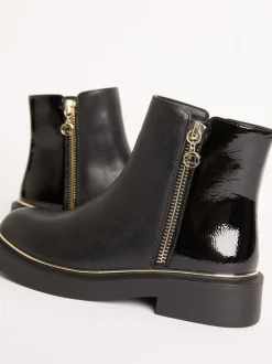 Lipsy Faux Leather Patent Contrast Zip Ankle Boots