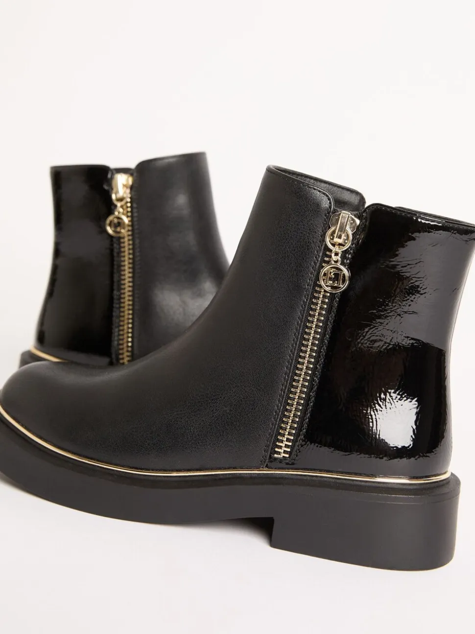 Lipsy Faux Leather Patent Contrast Zip Ankle Boots