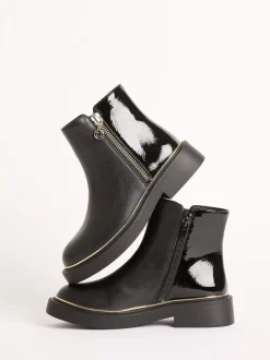 Lipsy Faux Leather Patent Contrast Zip Ankle Boots