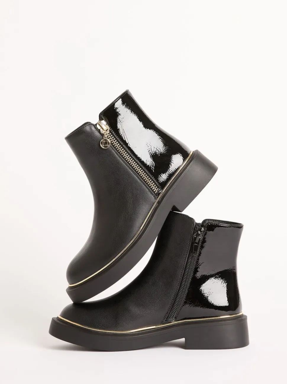 Lipsy Faux Leather Patent Contrast Zip Ankle Boots