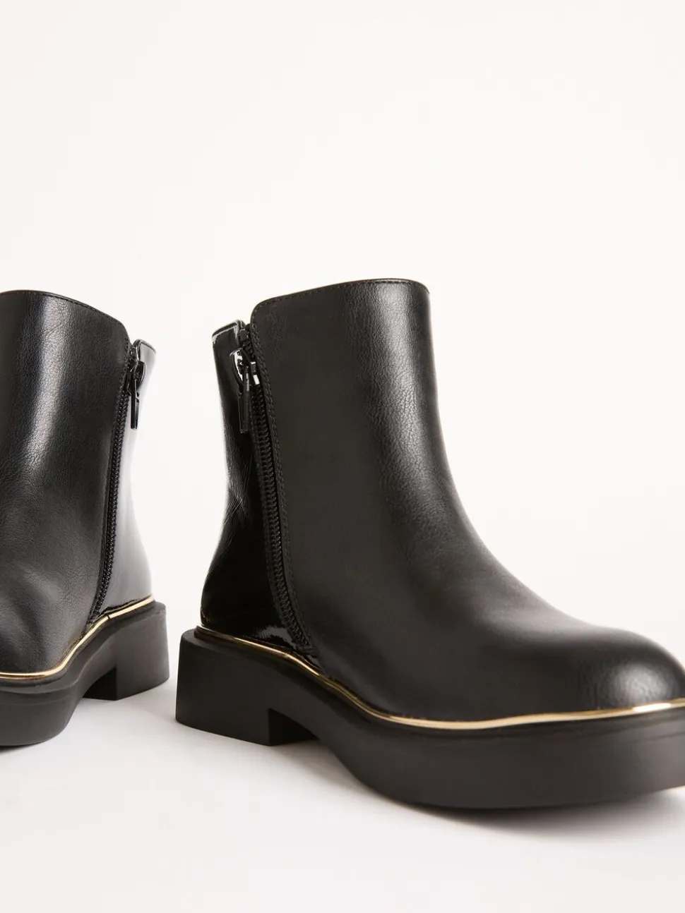 Lipsy Faux Leather Patent Contrast Zip Ankle Boots
