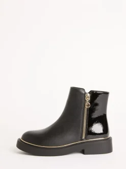 Lipsy Faux Leather Patent Contrast Zip Ankle Boots