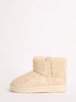 Lipsy Faux Shearling Lined Print Pull On Slipper Ankle Boots