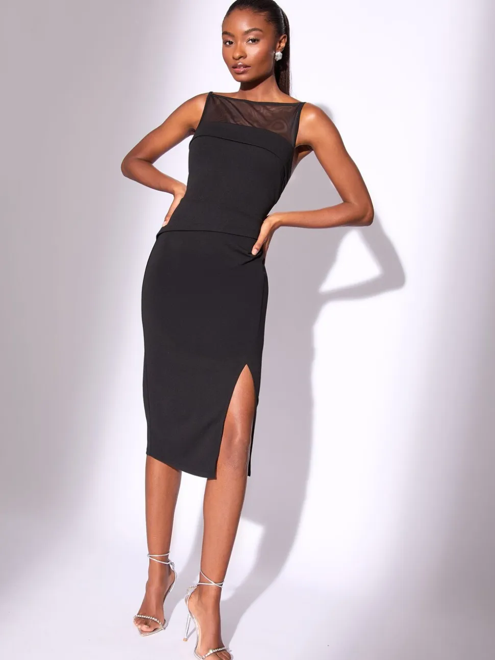 Lipsy Mesh Mix Sleeveless Bodycon Midi Dress