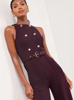 Lipsy militaire knoop mouwloze jumpsuit met ceintuur