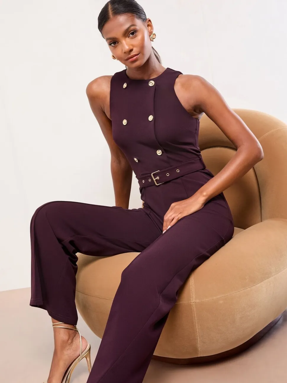 Lipsy militaire knoop mouwloze jumpsuit met ceintuur