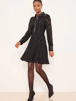 Lipsy Mini All-Over Lace Long Sleeve Skater Dress