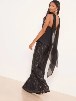 Lipsy Premium Bandeau Corset Sequin Combination Maxi Dress