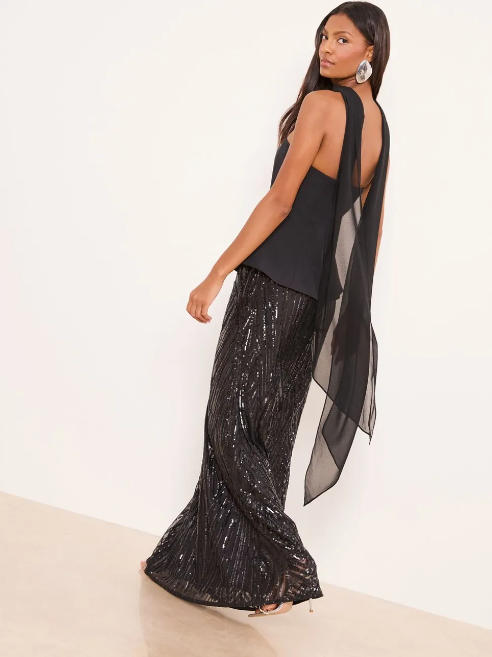 Lipsy Premium Bandeau Corset Sequin Combination Maxi Dress