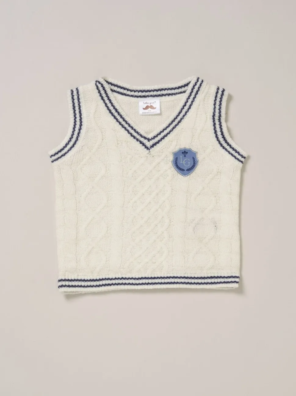 Little Gent True Knit Vest, Bodysuit, Trousers and Bow Tie White Set