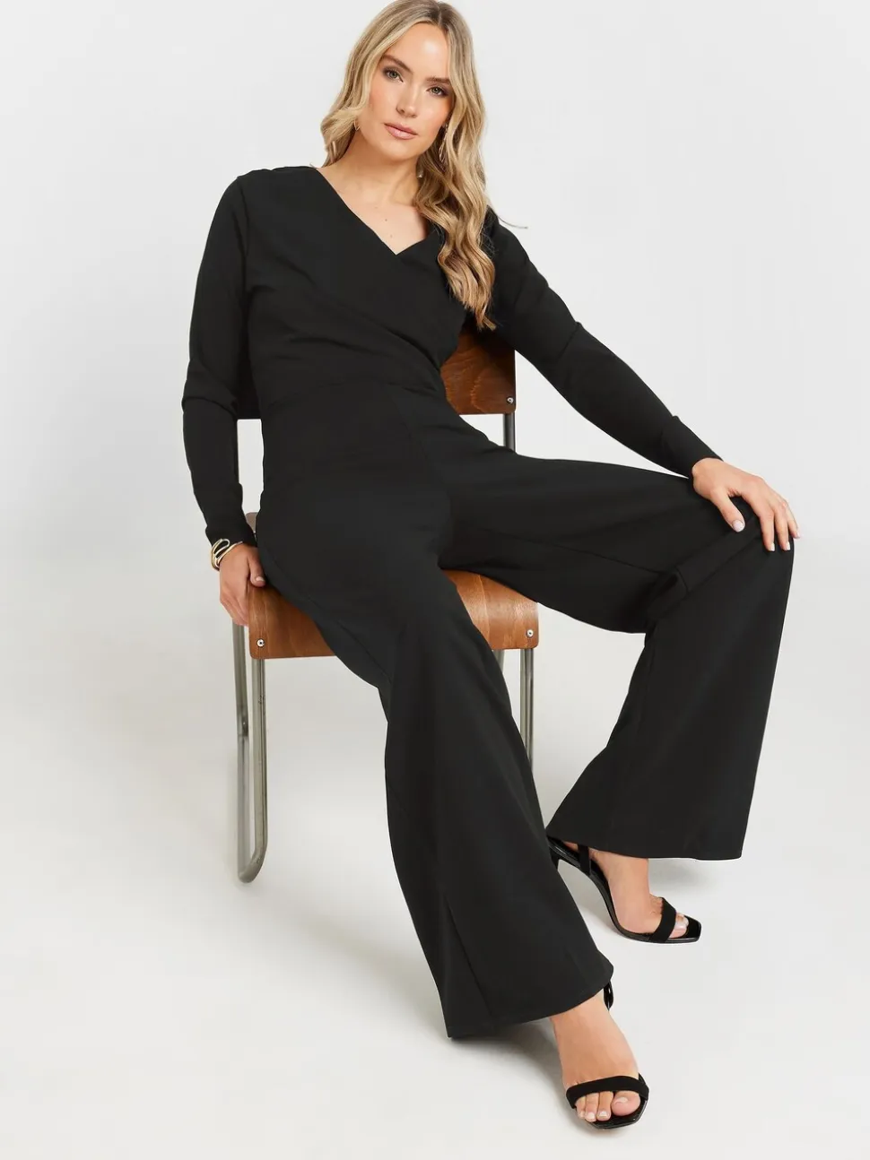 Long Tall Sally lange mouwen scuba overslag jumpsuit