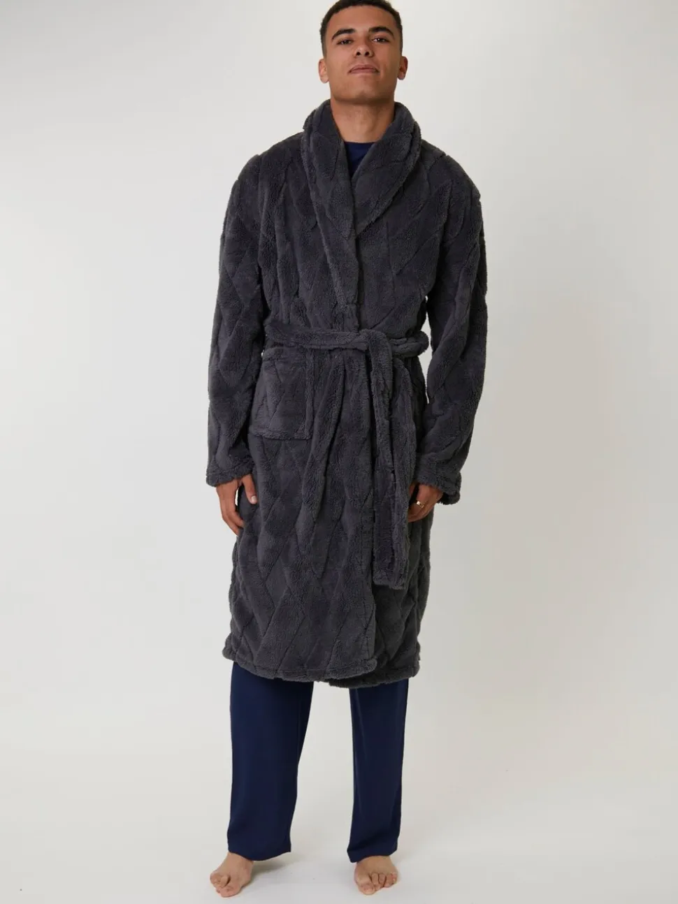 Loungeable Diamond Cut Mens Shawl Dressing Gown
