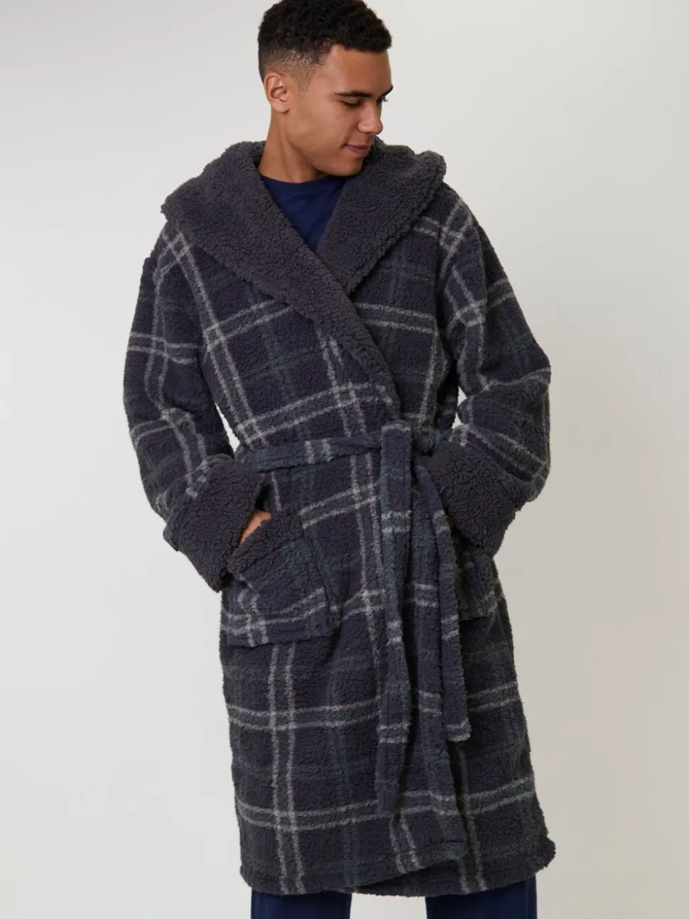 Loungeable Sherpa Check Hooded Dressing Gown