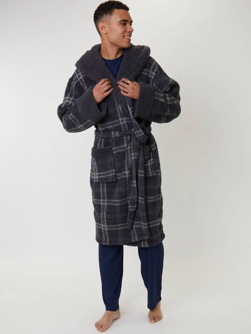 Loungeable Sherpa Check Hooded Dressing Gown