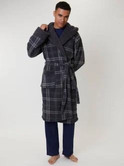 Loungeable Sherpa Check Hooded Dressing Gown