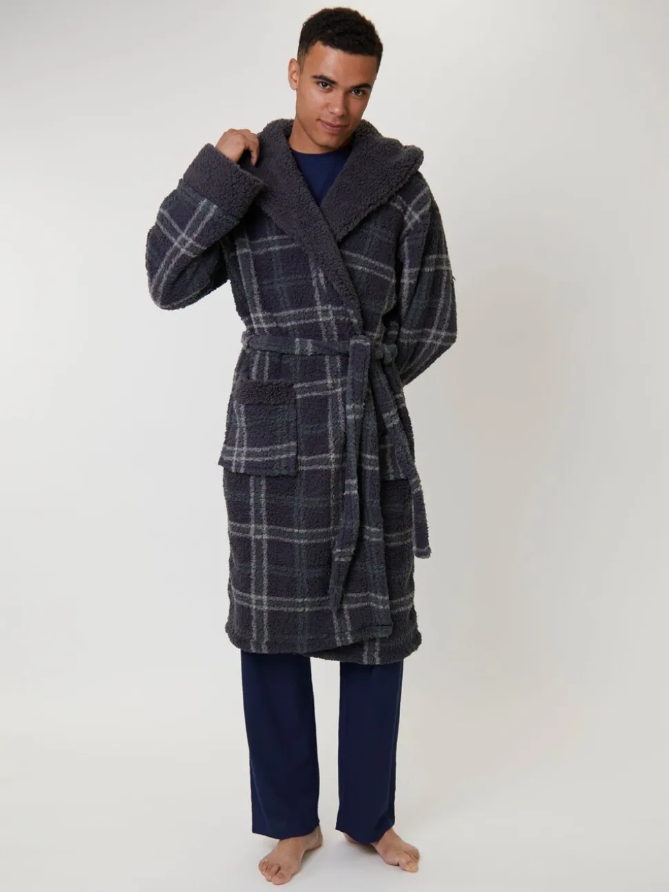Loungeable Sherpa Check Hooded Dressing Gown
