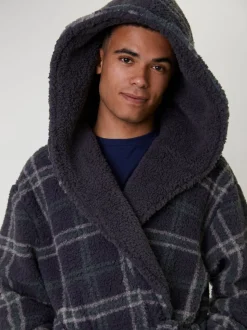 Loungeable Sherpa Check Hooded Dressing Gown
