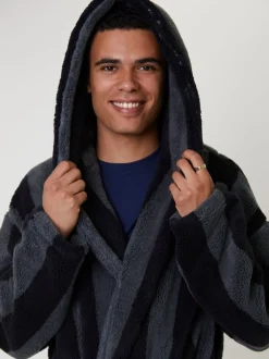 Loungeable Stripe Sherpa Hooded Dressing Gown