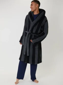 Loungeable Stripe Sherpa Hooded Dressing Gown