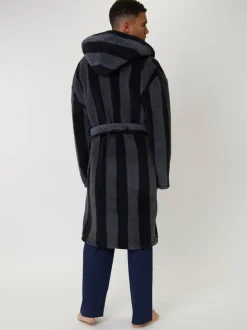 Loungeable Stripe Sherpa Hooded Dressing Gown