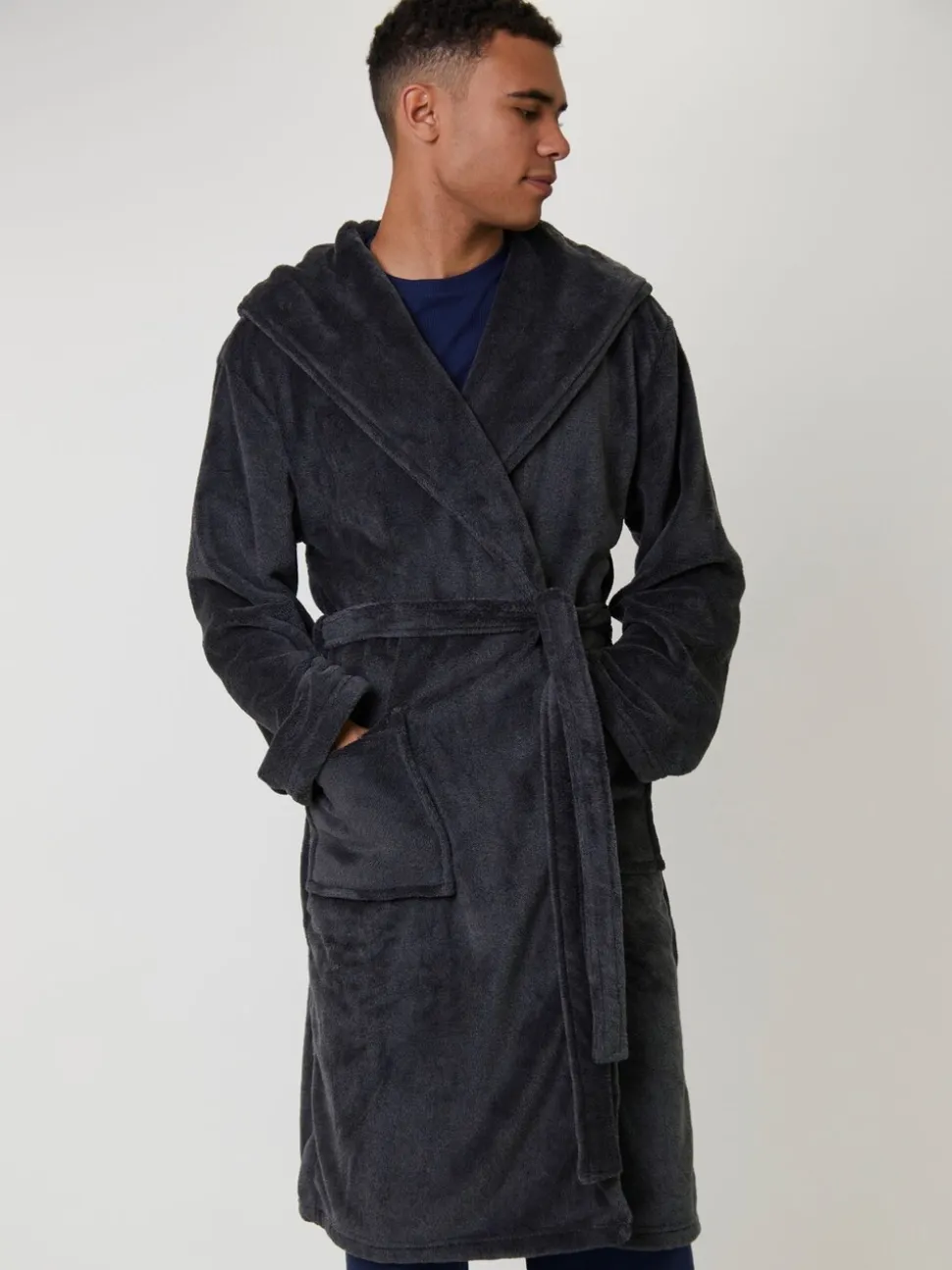 Loungeable Textured Hooded Mens Dressing Gown