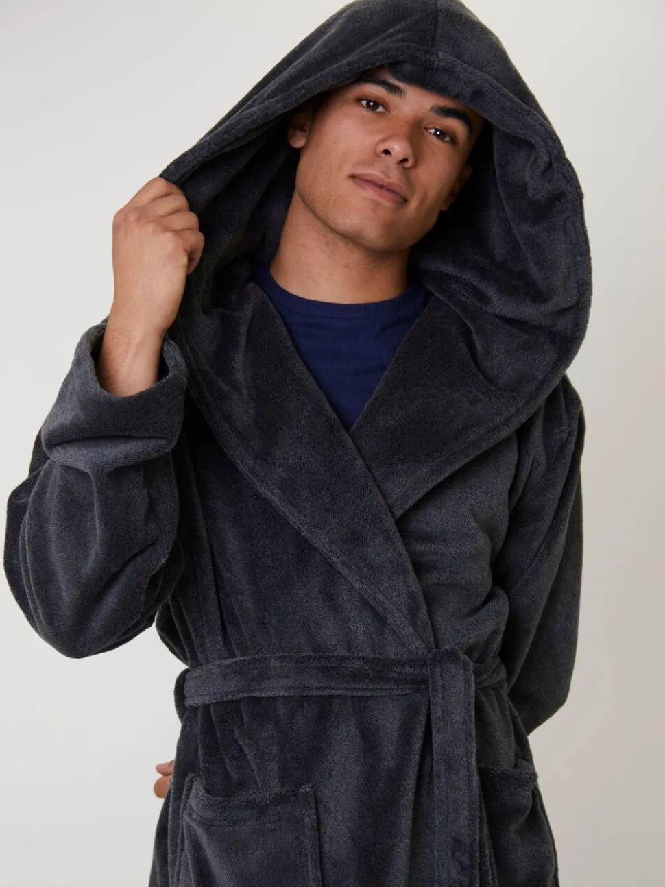 Loungeable Textured Hooded Mens Dressing Gown