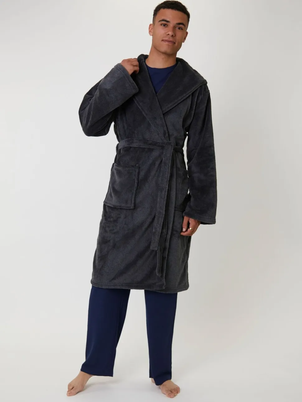 Loungeable Textured Hooded Mens Dressing Gown