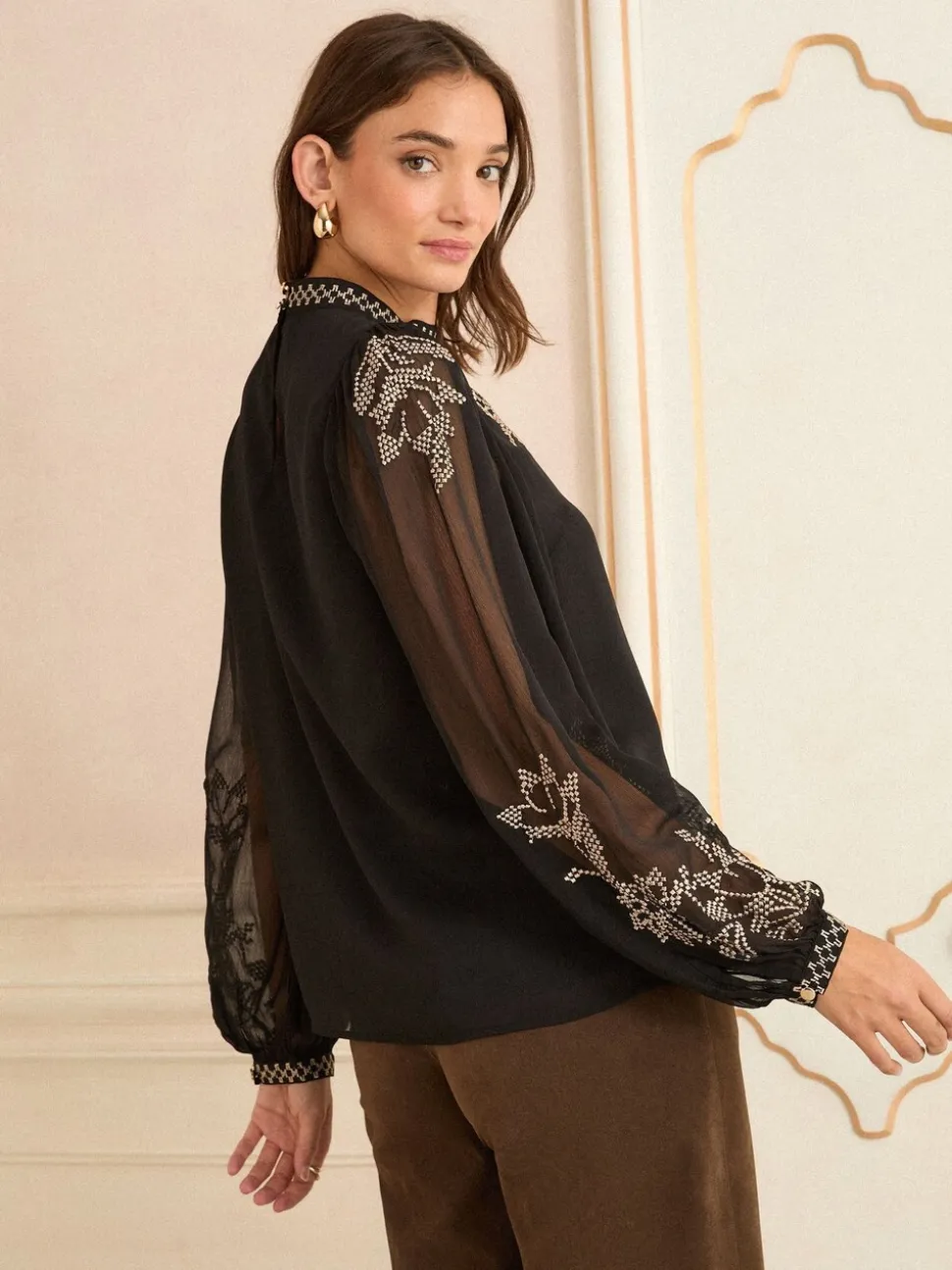 Love & Roses High Neck Long Sleeve Blouse