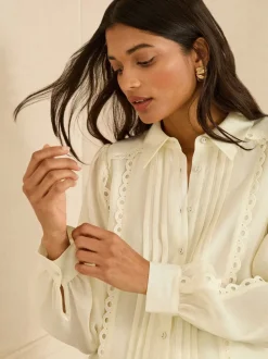 Love & Roses Long Sleeve Button Through Lace Trim Shirt