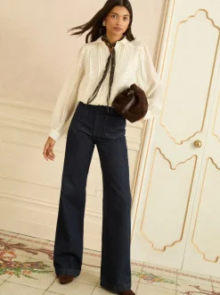 Love & Roses Long Sleeve Button Through Lace Trim Shirt