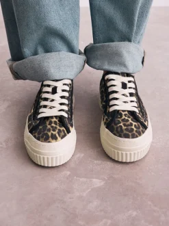 Luipaard - Canvas Chunky Baseballsneakers met Vetersluiting