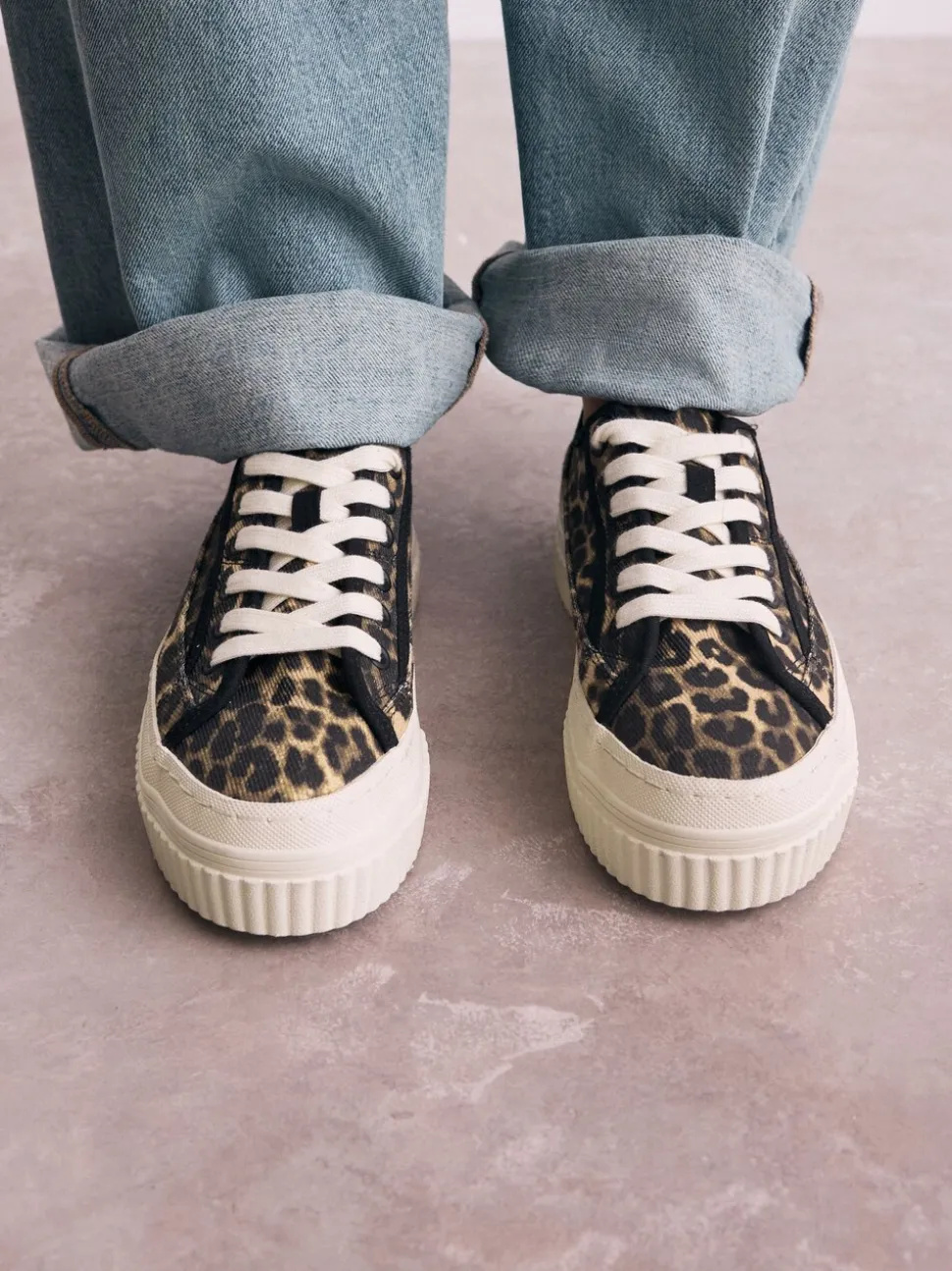 Luipaard - Canvas Chunky Baseballsneakers met Vetersluiting
