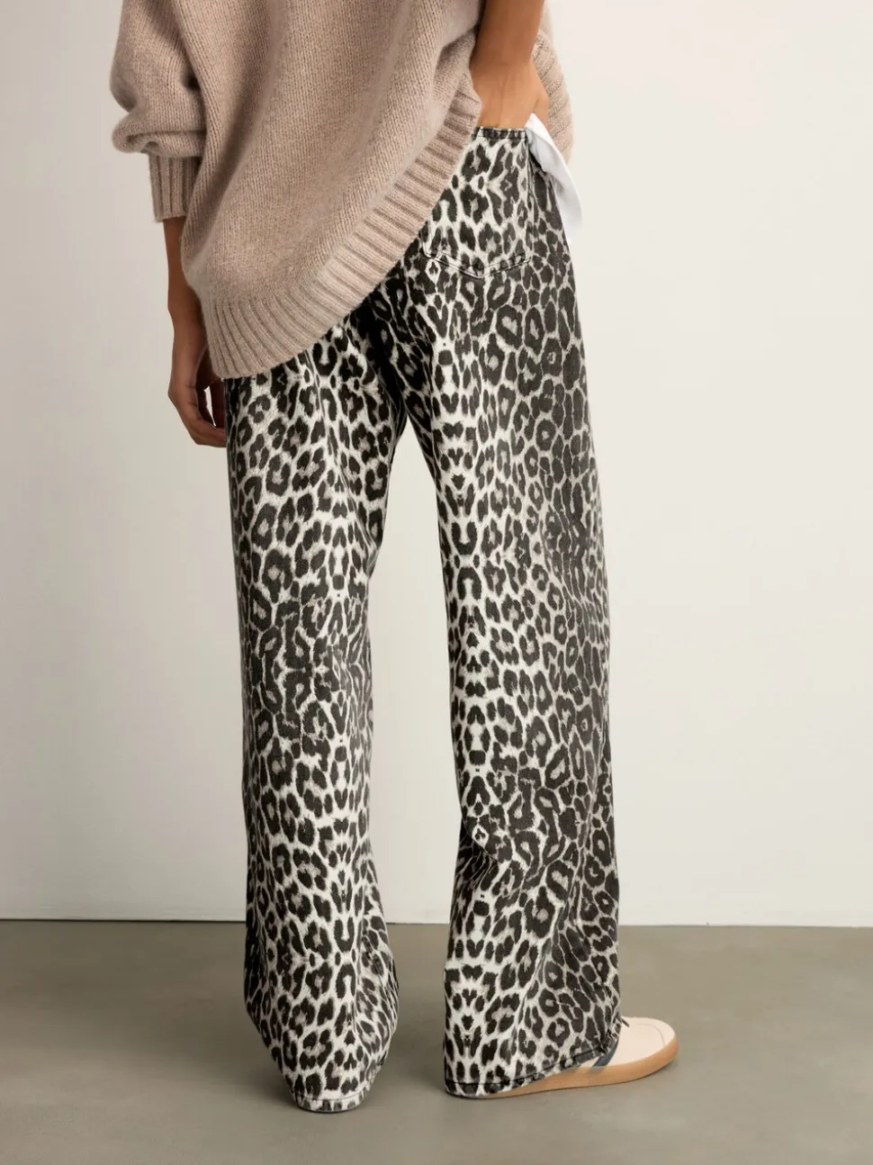 Luipaard - Katoenen jeans met print en wijde pijpen