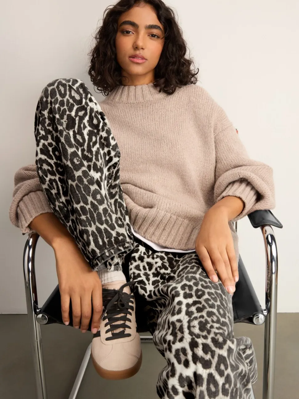 Luipaard - Katoenen jeans met print en wijde pijpen