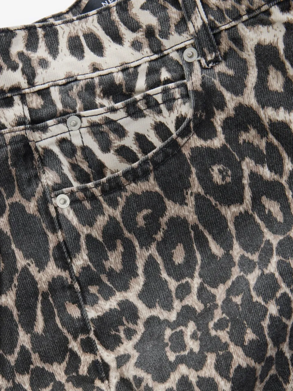 Luipaard - Katoenen jeans met print en wijde pijpen