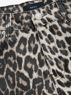 Luipaard - Katoenen jeans met print en wijde pijpen