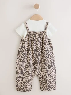 Luipaardprint - Babyjersey bretelbroeken en Bodysuits Set van 2 stuks (0maanden -3jaar)