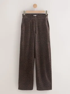 Luipaardprint - Jersey denim broek met wijde pijpen