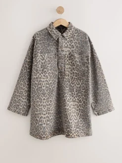 Luipaardprint - Mini Long Sleeve Utility Denim Dress
