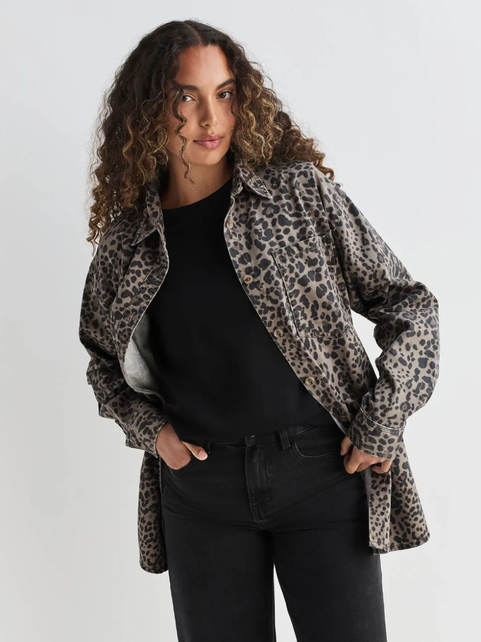Luipaardprint - Oversized denim overhemd