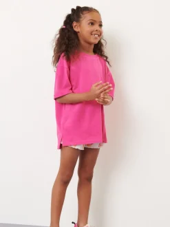 Magenta-roze - Oversized T-shirt (3-16 jr)