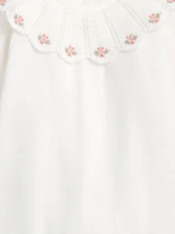 Mamas & Papas Embroidered Scallop Collar Romper with Frill Trim